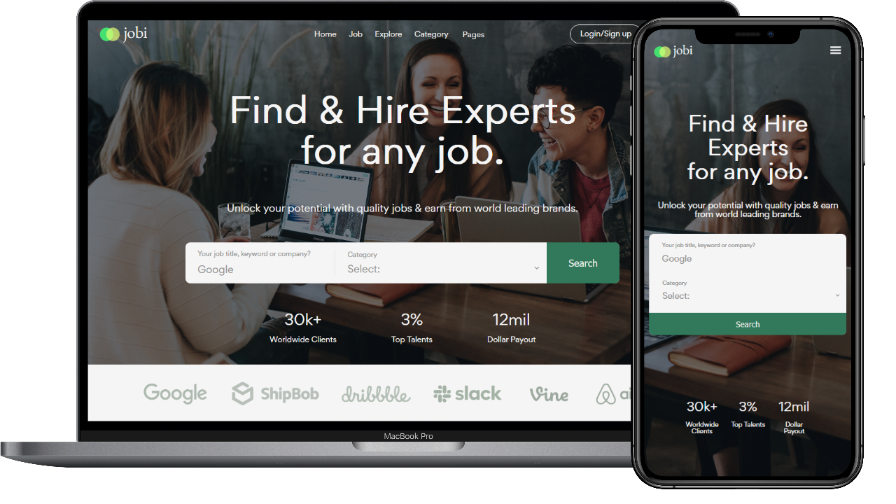 The Jobi website displayed on a MacBook and iPhone