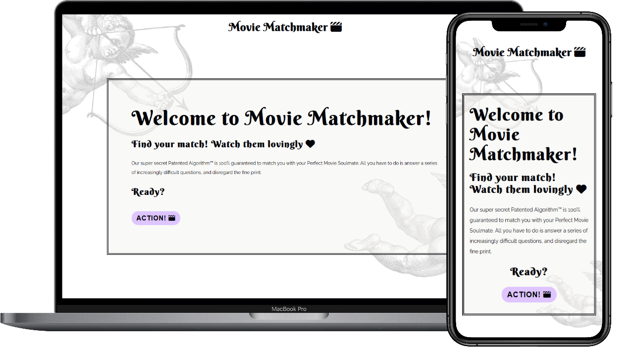 The Movie Matchmaker website displayed on a MacBook and iPhone