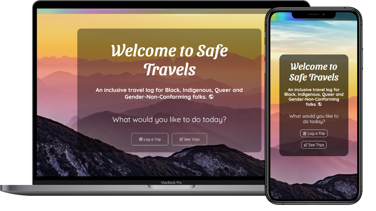 The Safe Travels website displayed on a MacBook and iPhone